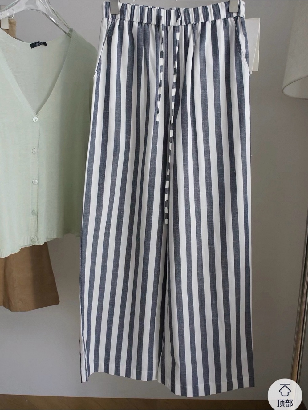 navy striped linen-look women pants size S/M